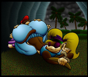 big_butt blonde_hair breasts butt butt_sniffing clothed clothing curvy_figure duo female hair male male/female nose_to_anus sniffing tail virus-20 donkey_kong_(series) nintendo diddy_kong tiny_kong haplorhine kong mammal monkey primate digital_media_(artwork)