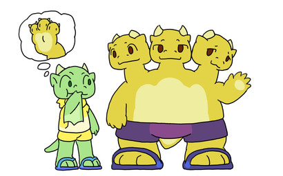 2_horns 3_heads anthro blue_clothing blue_footwear bottomwear claws clothed clothing duo feet flip_flops footwear green_arms green_body green_ears green_feet green_legs green_tail head_horn horn kerchief light_horn light_wings male multi_head neckerchief neckwear overweight pants plantigrade purple_bottomwear purple_clothing purple_footwear purple_pants sandals shirt shoes simple_background slippers smile smooth_horn standing tail thought_bubble topless topwear waving_hand white_background wing_claws wings yellow_arms yellow_body yellow_bottomwear yellow_clothing yellow_ears yellow_feet yellow_legs yellow_pants yellow_shirt yellow_tail yellow_topwear nomani_int32 european_mythology greek_mythology mythology tritoon_(nomani_int32) wasabi_(nomani_int32) dragon hydra mythological_creature mythological_scalie scalie western_dragon wyvern 16:10 widescreen