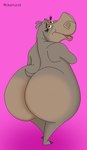 anthro big_butt bottom_heavy bubble_butt butt eyebrows eyelashes female huge_butt looking_at_viewer looking_back nude open_mouth pink_background rear_view simple_background smile solo thick_thighs wide_hips charl33 kathy_zielinski_(artist) dreamworks madagascar_(series) gloria_the_hippopotamus hippopotamid mammal