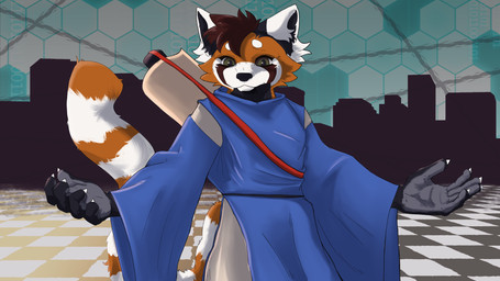 agents_of_reflection_scar black_body black_fur clothing fur green_eyes male orange_body orange_fur robe scroll white_body white_fur rdy zgf_art bandai_namco digimon fan_character matiorasu_(character) ailurid mammal red_panda 16:9 2025 absurd_res hi_res widescreen