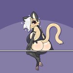 anthro big_breasts big_butt breasts butt clothing female hair hair_over_eye heart_symbol looking_at_viewer looking_back one_eye_obstructed red_eyes solo tail white_hair limebreaker dakota_(7th-r) felid feline mammal 1:1 hi_res