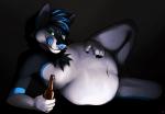 after_vore anthro belly big_belly black_background blue_nose blue_tongue bottle container fur looking_at_viewer male male_pred navel pose simple_background solo tongue vore schizy leo_(thetwfz) canid canine canis mammal wolf 2018 digital_media_(artwork) hi_res pinup shaded