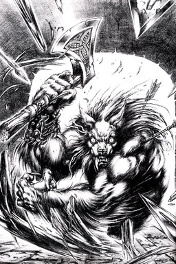 anthro arrow_(weapon) attack axe blood bodily_fluids claws fangs fight hatchet melee_weapon ranged_weapon snarling solo teeth weapon ron_spencer mythology werewolf_the_apocalypse white_wolf_publishing world_of_darkness_(series) canid canine canis changeling_(world_of_darkness) hakken_(world_of_darkness) mammal mythological_canine mythological_creature werecanid werecanine werecreature werewolf wolf 2:3