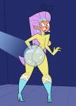 antennae_(anatomy) big_butt blush boots breasts butt clothing ear_piercing ear_ring embarrassed female footwear green_eyes hair lipstick makeup moon mostly_nude nipples piercing purple_hair ring_piercing shoes yellow_body yellow_skin herny nickelodeon the_fairly_oddparents princess_mandie alien humanoid absurd_res hi_res