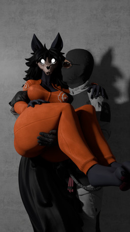 4_toes anthro barefoot black_body black_hair bone breasts carrying_another clothed clothing digitigrade dominant dominant_human dominant_male duo feet female fully_clothed hair looking_at_viewer male male/female masked_male military_uniform pawpads prison_uniform prisoner simple_background skull skull_head soles standing submissive submissive_female tail thick_thighs tight_clothing toes uniform huutismint da.nilkaz_(modeler) scp_foundation scp-1471-a scp-1471-a_(da.nilkaz) canid canine human malo mammal 3d_(artwork) 9:16 digital_media_(artwork) hi_res portrait