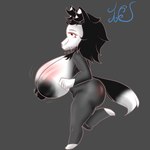 anthro big_breasts black_body black_eyes black_fur black_hair black_nipples bouncing_breasts breasts female fur hair huge_breasts mask multicolored_body nipples running short_stack skull_mask solo two_tone_body white_body white_fur wobbling wolf_tail renv scp_foundation scp-1471 scp-1471-a abyssal_wolf canid canine canis mammal wolf 1:1 2023 absurd_res hi_res signature