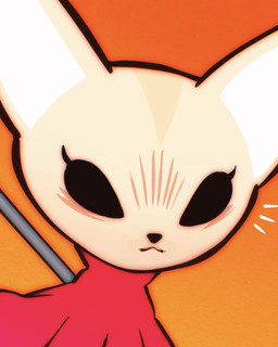 anthro black_eyes black_nose cloak clothed clothing cosplay costume female fur mouth_closed orange_background red_cloak red_clothing simple_background solo tan_body tan_fur kuvshinov-ilya aggretsuko hollow_knight_(franchise) sanrio team_cherry fenneko hornet_(hollow_knight) canid canine fennec_fox fox mammal true_fox 2025 hi_res icon