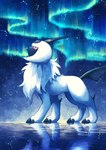 ambiguous_gender aurora_(phenomenon) claws feral fur ice looking_up paws red_eyes reflection sky solo star starry_sky tail white_body white_fur 7_phi_3 nintendo pokemon absol generation_3_pokemon pokemon_(species) 2024 absurd_res hi_res