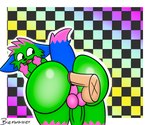 anal anal_penetration anthro anthro_penetrated anus balls big_butt blue_body blue_fur butt checkered checkered_background dipstick_tail duo fur genitals glistening glistening_butt green_body green_fur human_on_anthro human_penetrating human_penetrating_anthro humanoid_genitalia interspecies male male/male male_penetrated markings multicolored_body multicolored_fur open_mouth pattern_background penetration penis pink_body pink_fur sex simple_background smile tail tail_markings teeth tongue tongue_out bierwasser don't_touch_my_pizza_(meme) nyanwolf kevin_(nyanwolf) domestic_cat felid feline felis human mammal hi_res meme