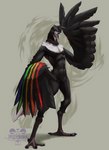 4_toes anisodactyl anthro avian avian_feet beak bird black_body black_feathers corvid feathered_wings feathers featureless_crotch feet hi_res magpie_(corvid) male nude open_beak open_mouth oscine passerine solo speccychicken standing toes winged_arms wings
