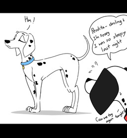black_bars duo female female_feral feral male male/female male_feral saba_v 101_dalmatians disney perdita pongo canid canine canis dalmatian domestic_dog mammal hi_res letterbox