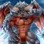 1:1 2018 abs anthro biceps big_muscles capcom claws digital_media_(artwork) dragon elder_dragon front_view fur hi_res horn male mammal monster_hunter muscular muscular_anthro muscular_male mythological_creature mythological_scalie mythology nergigante pecs scalie solo standing tail teeth waddledox wings