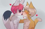 anthro anthro_on_anthro blush dipstick_tail duo fingers french_kissing hair interspecies kissing licking_tongue male male/male markings pink_hair shota tail tail_markings young young_anthro young_male numberfour four_(numberfour) pioky_(keyran) canid canine domestic_cat felid feline felis mammal hi_res