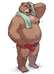 anthro belly big_belly bulge clothing kemono male moobs navel nipples overweight overweight_male solo towel underwear wet amamiya bear mammal 2023