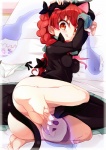 :d barefoot blush blush_stickers bottomless braided_hair cat_tail clothed clothing feet female genitals hair lying on_side open_mouth panties pigtails pussy red_eyes red_hair smile solo tongue tongue_out twin_braids underwear sala_mander touhou rin_kaenbyou animal_humanoid cat_humanoid felid felid_humanoid feline feline_humanoid humanoid kasha mammal mammal_humanoid