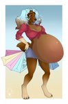 anthro belly big_belly breasts cleavage clothed clothing female huge_belly hyper hyper_belly pregnant pregnant_anthro pregnant_female shopping_bag solo milk-jug pippi_piper bird_dog canid canine canis cocker_spaniel domestic_dog hunting_dog mammal spaniel hi_res