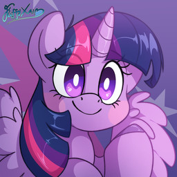 blush female feral hooves horn simple_background smile smiling_at_viewer solo sparkles wings fluffyxai friendship_is_magic hasbro my_little_pony mythology twilight_sparkle_(mlp) equid equine mammal mythological_creature mythological_equine winged_unicorn hi_res