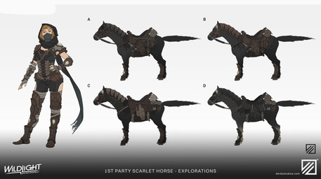 ambiguous_feral ambiguous_focus ambiguous_gender armor bedding bent_arm black_body black_bottomwear black_clothing black_fur black_hood black_hooves black_mane black_mask black_scarf black_sclera black_shorts black_straps black_tail blanket blue_eyes boots bottomwear brown_boots brown_clothing brown_corset brown_footwear brown_strap clothed clothed_female clothed_human clothing company_logo company_name duo eyebrows eyelashes female female_human feral fingerless_gloves fingernails footwear fully_clothed fully_clothed_female fully_clothed_human fur gauntlets gloves greaves green_eyes grey_background grey_blanket grey_clothing grey_fingerless_gloves grey_gloves grey_handwear grey_hooves grey_mane grey_mask hair hand_on_hip hand_on_own_hip handwear hooves larger_female larger_human lidded_eyes mane medium_hair mouth_closed nails orange_eyebrows orange_hair quadruped reins rope saddle saddle_bag scarf shoes shorts side_view simple_background size_difference smaller_ambiguous smaller_feral spyglass standing straight_arm tail tan_fingernails tan_mane tan_nails text throwing_knife torn_scarf two_tone_tail unguligrade waterskin mirel_shalari zhanibek_kurmanbay highguard_(game) scarlet_(highguard) equid equine horse human mammal 2026 absurd_res artist_collaboration concept_art digital_drawing_(artwork) digital_media_(artwork) english_description english_text flat_colors hi_res official_art url