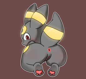 anus black_body black_fur female feral fur genitals looking_at_viewer simple_background solo vulva white_eyes claraeve nintendo pokemon eeveelution generation_2_pokemon pokemon_(species) umbreon