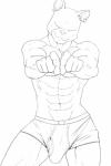 abs anthro athletic athletic_anthro athletic_male briefs bulge clothing detailed_bulge erection eyes_closed foreshortening front_view genital_outline gesture hand_gesture male multiple_piercings navel pecs penis_outline piercing pointing pointing_at_viewer pose simple_background smile solo tenting underwear ducati nintendo star_fox panther_caroso felid mammal pantherine 2:3 black_and_white digital_drawing_(artwork) digital_media_(artwork) hi_res line_art monochrome pinup portrait three-quarter_portrait