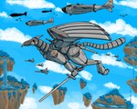 aircraft airplane bomber cannon floating_island machine melee_weapon ranged_weapon sky solo sword vehicle weapon run_rabbit_bounce mythology avian gryphon mythological_avian mythological_creature robot hi_res