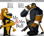 black_tie_(suit) breasts cigar cleavage clothed clothing dress duo female gun horn male movie_poster muscular parody poster poster_template ranged_weapon suit title weapon shonuff mr._and_mrs._smith mrs._bull bovid bovine cattle mammal hi_res