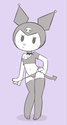 anthro blush blush_lines breasts claws clothing clothing_pull eyebrows eyelashes female fur legwear navel panties panty_pull paws simple_background small_breasts solo spade_tail sparkles tail underwear underwear_pull white_body white_fur young young_anthro young_female theartmanor onegai_my_melody sanrio kuromi demon lagomorph leporid mammal rabbit 2026 hi_res