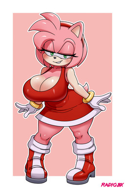 blush bonnet clothing dress female footwear hair headgear headwear looking_at_viewer pink_body shoes short_hair smile solo standing tail radiobx sega sonic_the_hedgehog_(series) amy_rose eulipotyphlan hedgehog mammal 2026 absurd_res hi_res