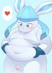 balls belly blue_body blue_eyes blush flaccid foreskin fupa genitals heart_symbol holding_belly male navel nude overweight overweight_male penis pink_penis solo speech_bubble tolild nintendo pokemon eeveelution generation_4_pokemon glaceon pokemon_(species) absurd_res hi_res