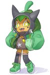 ambiguous_gender anthro clothed clothing fangs footwear hoodie open_mouth shoes simple_background socks solo standing star_eyes sweater teeth topwear virgin_killer_sweater white_background tosx meme_clothing nintendo pokemon generation_9_pokemon legendary_pokemon ogerpon pokemon_(species) 2024 2:3 meme