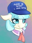 autism blue_eyes blue_hair clothing female feral hair hat headgear headwear smile solo text witchtaunter friendship_is_magic hasbro my_little_pony please_be_patient_i_have_autism coco_pommel_(mlp) earth_pony equid equine horse mammal pony 2023 bust_portrait english_text hi_res portrait