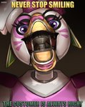 anthro beak eyelashes female front_view glistening glistening_eyes gradient_background looking_at_viewer machine mouth_shot open_mouth pink_body purple_eyes simple_background solo white_body yellow_beak roobin five_nights_at_freddy's five_nights_at_freddy's:_security_breach scottgames steel_wool_studios glamrock_chica animatronic avian bird chicken galliform gallus_(genus) phasianid robot robot_anthro 2023 bust_portrait digital_media_(artwork) hi_res portrait
