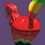 anthro anus anus_focus areola balls beak big_anus big_breasts big_butt black_areola black_beak black_nipples breasts butt eyes_closed feathers genitals gynomorph hair huge_anus hyper hyper_anus intersex multicolored_body multicolored_feathers nipples non-mammal_balls non-mammal_nipples nude presenting presenting_hindquarters raised_tail rear_view red_body red_hair solo tail tail_anus tail_feathers wide_hips donya krazio_topaz avian bird hi_res