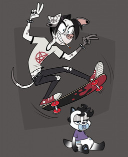 anthro belt bracelet cigarette converse_shoes duo ear_piercing ear_ring facial_piercing jewelry lip_piercing male neonate nose_piercing nose_ring occult_symbol pacifier pentagram piercing ring_piercing simple_background skateboard skateboarding smoking smoking_tobacco studded_belt studded_bracelet studded_jewelry studs symbol vehicle young cadaverrdog converse hooch_(cadaverrdog) canid canine canis dalmatian domestic_dog mammal hi_res