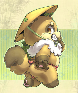 4_fingers anthro asian_clothing barefoot belly black_nose butt clothed clothing east_asian_clothing eyebrows feet fingers fundoshi fur gloves_(marking) headgear headwear japanese_clothing leg_markings markings pawpads pink_pawpads socks_(marking) soles solo teeth underwear young young_anthro lkiws centraltwig canid canine mammal raccoon_dog tanuki hi_res
