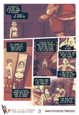 altered_reflection anthro bodily_fluids bottomwear butt clothed clothed_anthro clothed_female clothed_male clothing dialogue duo eating female flashback food fur genitals group gym hair male male/female mirror navel nipples nude nude_anthro nude_female overalls overweight overweight_anthro overweight_female overweight_male pants peanut_butter reflection shorts standing stretch_marks text tongue trio vulva mikrogoat stella_(mikrogoat) canid canine mammal mustelid otter porcupine raccoon_dog rodent tanuki comic english_text hi_res url