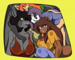 2016 against_surface anthro big_breasts black_hair black_nose breasts breasts_on_glass brown_body brown_eyes brown_fur brown_hair buckteeth butt cleavage clothed clothing cramped eyewear female fur glasses green_eyes grey_body grey_fur group hair hi_res hybrid mammal mary_(sailoranna) mephitid mouse murid murine on_glass open_mouth open_smile orange_hair pink_nose procyonid purple_hair raccoon rayne_(sailoranna) rear_view rodent sailoranna sciurid skunk smile teeth tracy_(sailoranna) tree_squirrel violet_(sailoranna)