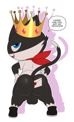 anthro backsack balls bedroom_eyes big_butt black_body black_fur blue_eyes bottomless bottomless_anthro bottomless_male butt chibi clothed clothed_anthro clothed_male clothing dialogue envelope fur genitals kerchief looking_at_viewer looking_back male male_anthro markings mask narrowed_eyes open_mouth raised_tail seductive shortstack shortstack_male solo speech_bubble tail tail_markings text thick_thighs topwear white_body white_fur jerseydevil atlus megami_tensei nintendo persona_(series) persona_5 sega super_smash_bros. morgana_(persona) domestic_cat felid feline felis mammal tuxedo_cat 2020 absurd_res digital_media_(artwork) english_text hi_res