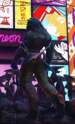 anthro black_body black_fur bottomwear cargo_pants clothing digitigrade dreadlocks fur male muscular muscular_anthro muscular_male pants solo torn_clothing unwanted-furart horus_wild felid lion mammal pantherine absurd_res hi_res