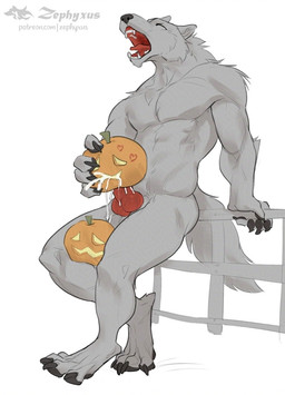 animal_genitalia animal_penis anthro balls biped black_pawpads bodily_fluids canine_genitalia canine_penis claws cum cum_in_pumpkin cum_on_own_penis cum_on_penis cum_on_self digitigrade erection fence food fruit fur genital_fluids genitals grey_body grey_fur jack-o'-lantern knot male nude_anthro nude_male on_fence open_mouth pawpads paws penetrating_pumpkin penis plant pumpkin red_penis simple_background solo standing toe_claws white_background zephyxus mythology canid canine mammal mythological_canine mythological_creature werecanid werecanine werecreature werewolf 2025 digital_media_(artwork)