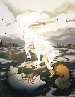 autumn autumn_leaves bodily_fluids brown_body brown_fur chain cloud cloudy_sky collar collar_only comforting corpse cuff_(restraint) curled_up death detailed_background disembodied_hand distressed female female_feral feral fluffy fluffy_tail fur ghost_hand glowing group hand_on_head headpat lying male male_feral mountain nature nature_background nude on_ground on_side orange_body orange_fur pained_expression petals plant restraints sad shackles sitting sky snow soul sparkles tail tears translucent tree trio white_body white_fur winter kryotea red_fox_(f3ral) berger_blanc_suisse canid canine canis domestic_dog fox german_shepherd ghost herding_dog mammal pastoral_dog red_fox spirit true_fox digital_media_(artwork) hi_res shaded