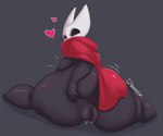 anthro anus black_body black_skin butt featureless_feet feet female genitals grey_background heart_symbol looking_back nude pussy rear_view simple_background solo spread_butt spreading bombcat14 hollow_knight team_cherry hornet_(hollow_knight) arthropod insect absurd_res hi_res