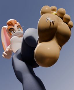 5_toes ambiguous_gender anthro barefoot digit_ring dominant dominant_anthro dominant_female extreme_size_difference feet female foot_fetish foot_focus human_on_anthro humanoid_feet interspecies jewelry looking_down low-angle_view plantigrade ring simple_background size_difference stomping stuck_to_foot tan_body toe_ring toes white_body funnynumberman sega sonic_the_hedgehog_(series) vanilla_the_rabbit human lagomorph leporid mammal rabbit 3d_(artwork) absurd_res digital_media_(artwork) hi_res