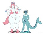 anthro areola balls breasts crossgender duo female femboy ftm_transformation gender_transformation genitals male mtf_transformation nipples nude overweight penis pink_areola pink_nipples pink_pussy pussy short_stack transformation ashwolves5 nintendo pokemon eeveelution generation_1_pokemon generation_6_pokemon pokemon_(species) sylveon vaporeon absurd_res full-length_portrait hi_res portrait