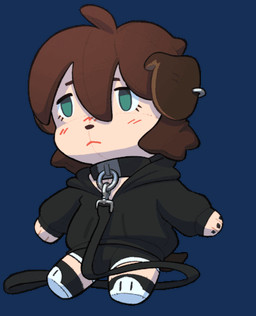 :< ahoge ambiguous_gender anthro black_bottomwear black_clothing black_hoodie black_shorts black_topwear bottomwear brown_hair clothed clothed_anthro clothed_female clothing collar ear_piercing eyelashes female footwear green_eyes hair hoodie leash leashed_collar piercing plushie shoes shorts simple_background solo spinning topwear transparent_background salamanding joan_(salamanding) canid canine canis domestic_dog mammal 2025 alpha_channel animated digital_media_(artwork) loop low_res