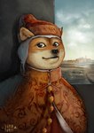 anthro black_nose boat brown_body brown_fur city clothed clothing cloud day detailed_background duo fully_clothed fur furgonomics gondola_(boat) headgear headwear humor inside looking_at_viewer male medieval orange_clothing red_clothing sky solo_focus standing tan_body tan_fur text vehicle venice water watercraft whiskers window super_furet dogelore portrait_of_doge_marino_grimani_(domenico_tintoretto) doge ambiguous_species canid canine canis domestic_dog mammal shiba_inu spitz cloudy_(disambiguation) 2018 artist_name digital_media_(artwork) digital_painting_(artwork) english_text half-length_portrait hi_res inspired_by_formal_art meme portrait shaded