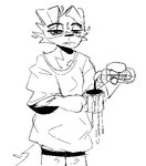 anthro black_line_art cheek_tuft clothed clothing container cup drain_cleaner eyebrows facial_tuft fingers floppy_ears fur holding_container holding_cup holding_drain_cleaner holding_mug holding_object male mug narrowed_eyes open_mouth oversized_clothing oversized_shirt oversized_topwear shirt simple_background snaggle_tooth snout solo standing tail three-quarter_view topwear tuft white_background winterfrost_(artist) winterfrost_(winterfrost) canid canine canis domestic_dog mammal 2024 aliasing black_and_white digital_media_(artwork) monochrome portrait sketch three-quarter_portrait