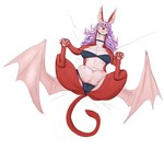 bat_wings female feral fur hair lying membrane_(anatomy) membranous_wings multi_nipple nipples on_back purple_hair red_body red_fur solo wings grindavikbydaylight mythology felid mammal mythological_creature mythological_sphinx hi_res