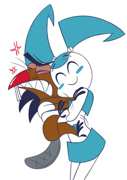 adolescent angry anthro beaver_tail blue_body blue_bottomwear blue_clothing blue_skirt blush bottomwear brown_body brown_fur buckteeth clothed clothing cross-popping_vein duo eyes_closed female fur grey_tail hug machine male midriff red_nose sharp_teeth simple_background skirt smile standing tail teeth thin_thighs toony white_background white_body young 8-bit-britt my_life_as_a_teenage_robot nickelodeon the_angry_beavers daggett_beaver jenny_wakeman android beaver mammal robot rodent 2023 digital_media_(artwork) hi_res