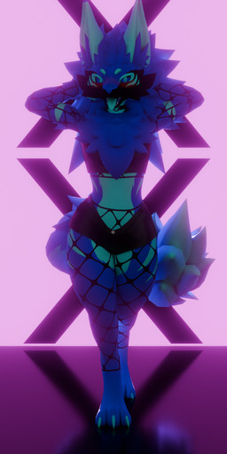 anthro biped blue_body blue_fur blush clothing femboy fishnet_clothing fishnet_legwear fluffy fluffy_chest fur legwear male pink_lighting solo standing tail tongue tongue_out diamondprotogen diamond_(diamondprotogen) novabeast 3d_(artwork) absurd_res digital_media_(artwork) full-length_portrait hi_res portrait